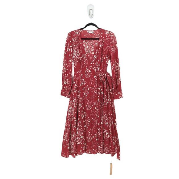 REFORMATION Women L Susanna Dress Bryce Red Floral Wrap Midi V Neck NEW - Picture 2 of 7